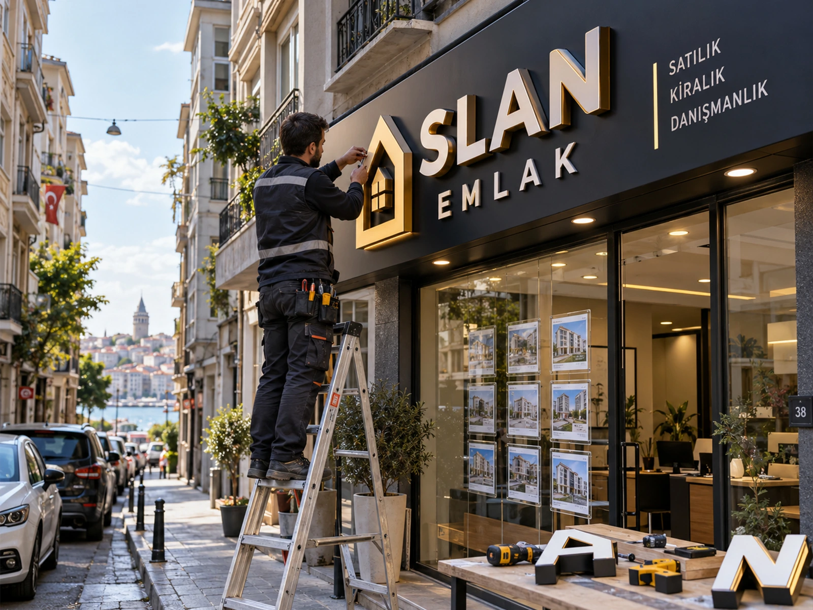 İstanbul emlakçı tabelası kutu harf montajı